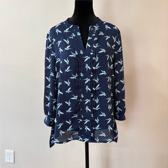 41 Hawthorn Tops - 41 Hawthorn Navy Blue Blouse with Bird Print